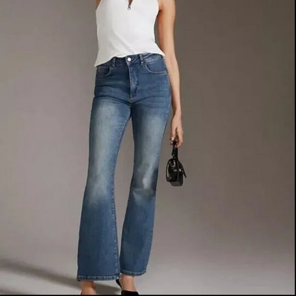 Anthropologie Pilcro 33 Tall NWT The Icon Flare Jeans Medium Blue Denim 33T - Picture 6 of 9